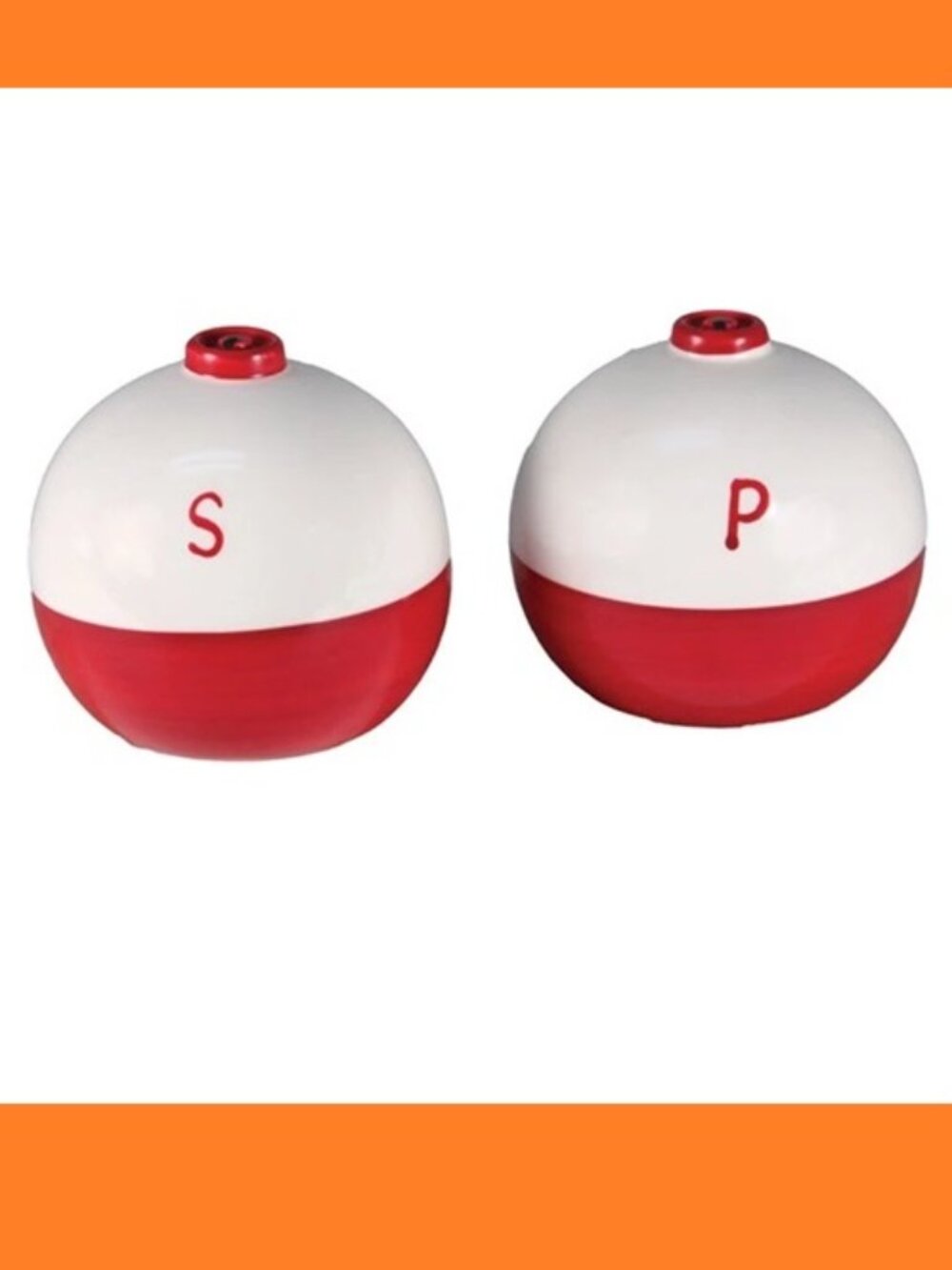 Ceramic Red and White Bobber Salt & Pepper Shaker Set 2 3/4" tall each 017-519